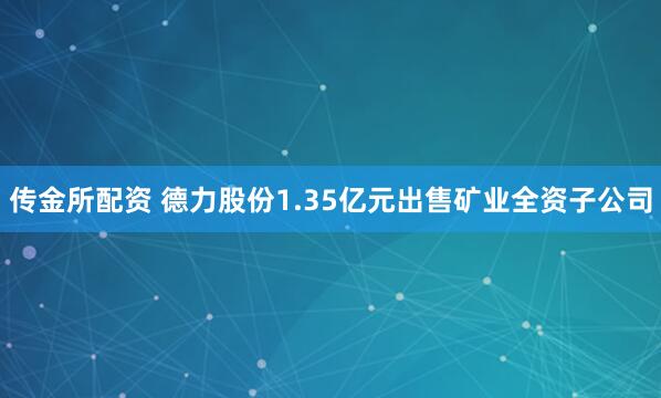 传金所配资 德力股份1.35亿元出售矿业全资子公司